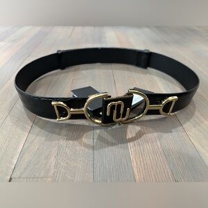 499. NWT! Maje Cow Leather Adjustable Belt with Gold Signature Buckle